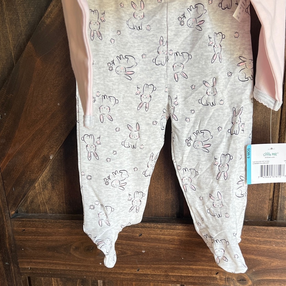 Little Me Pink and Gray Bunny Bib Set - Picture 7 of 8